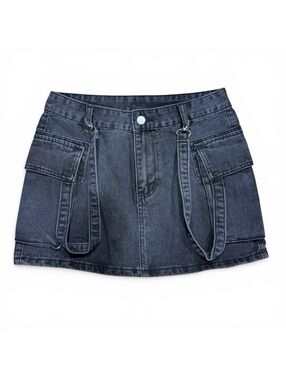 Black Denim Cargo Mini Skirt